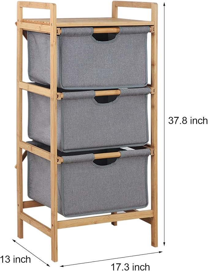 3-Tier Bamboo Drawers Unit, 3-Tier Storage Shelf - Image 3