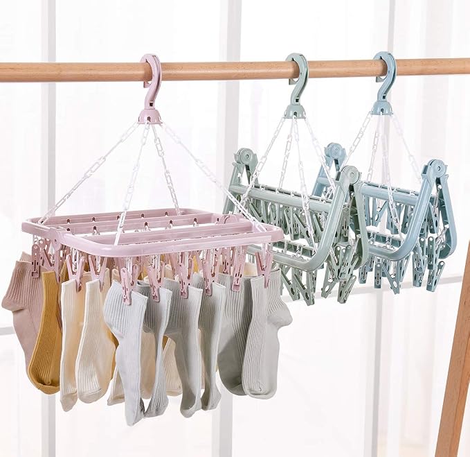 Laundry Hangers with 32 Clips, Clothespin Rack Foldable Laundry Drying Rack - Image 5