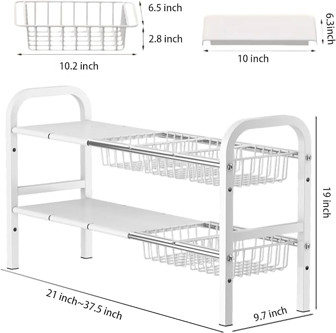 Under Sink Organizer，2 Tier Expandable Heavy Duty Metal Shelf，with 5 Removable - Image 2