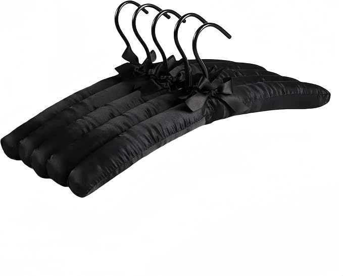5 Pcs 17 Inch Black Satin Padded Hangers by Unknown