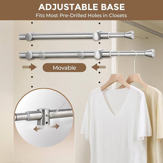 12" Valet Rod for Closet Pull Out, Heavy Duty Slide-Out Closet Rod for Hanging - Image 2