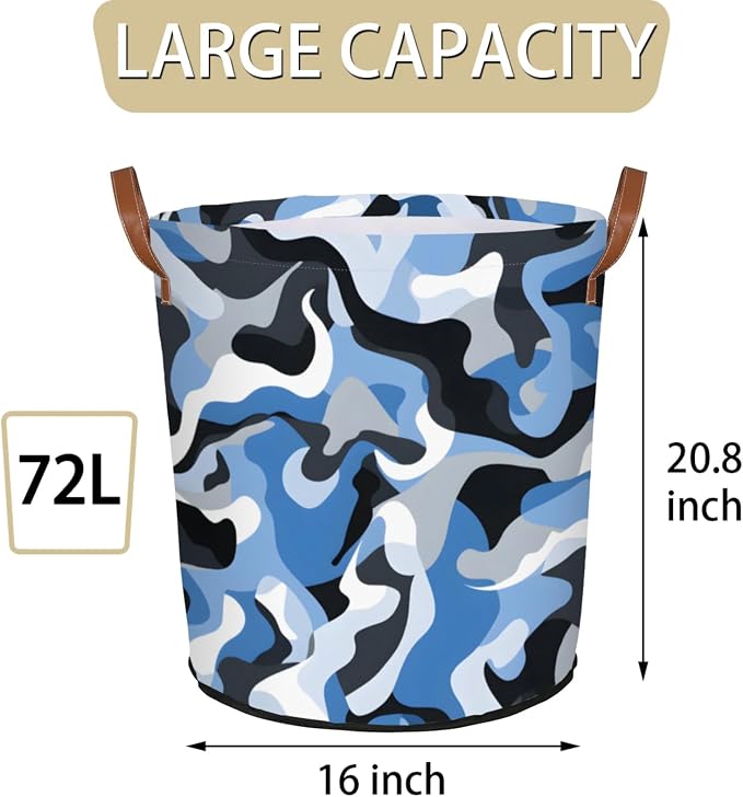 Blue Camo Laundry Hamper Waterproof Collapsible Basket - Image 2