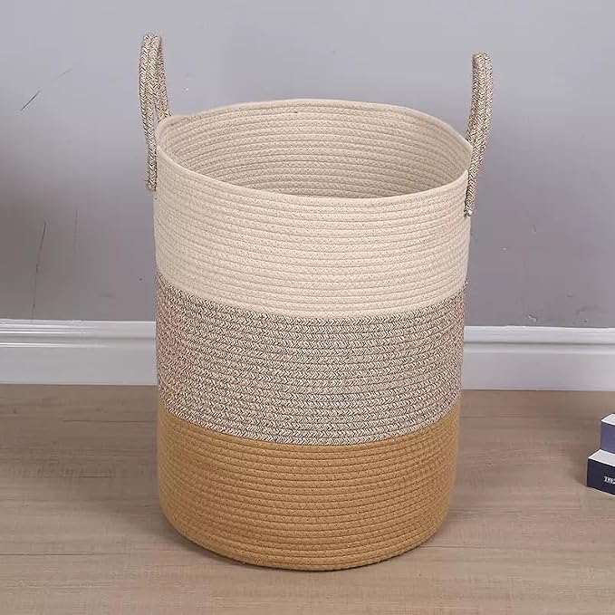 Laundry Basket, Woven Cotton Rope Laundry Hamper, 60L - Image 8