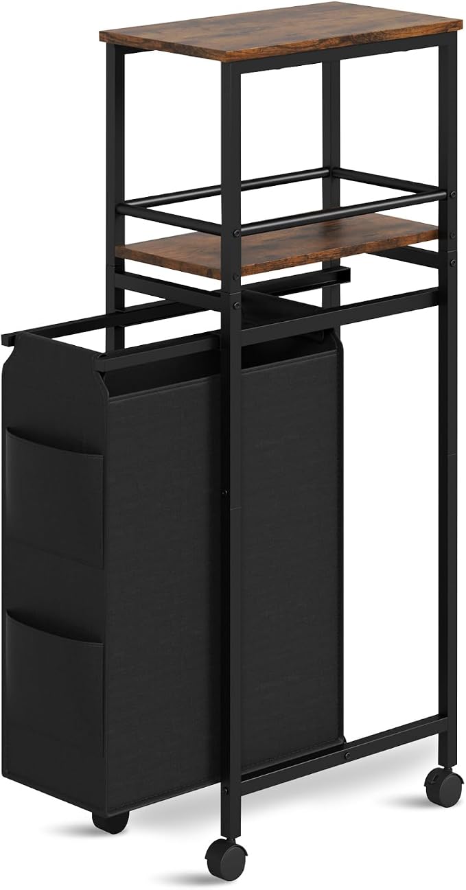 Slim Laundry Hamper with Shelf, 40L Rolling Laundry Basket with Wheels by Topfurn
