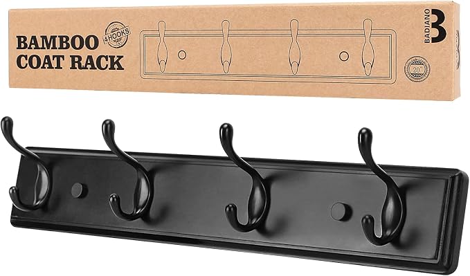 Badiano Wooden Coat Rack, Wall-Mounted Organizer by BADIANO