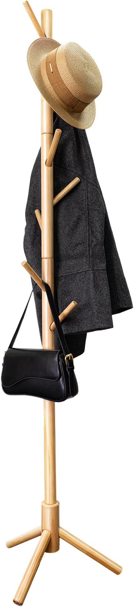VaeFae Bamboo Coat Rack Stand, Free Standing Hall Tree - Image 2