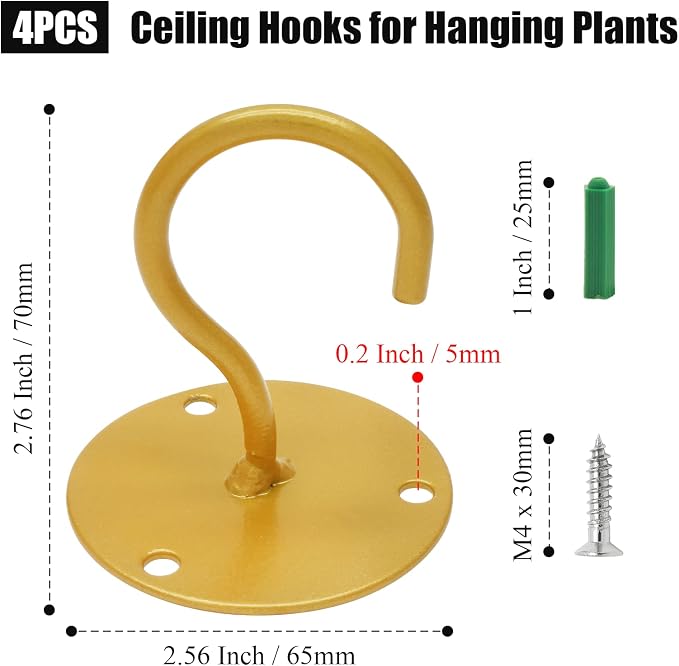Bivethoi 4pcs Gold Ceiling Hooks - Image 2