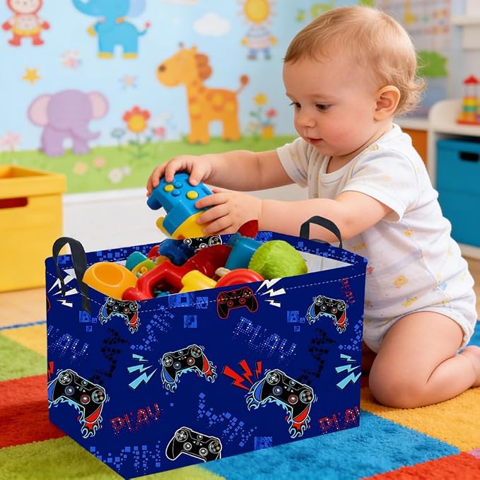 Rectangular Game Basket for Boys, Game Storage Bin, Boy Storage Basket - Image 3
