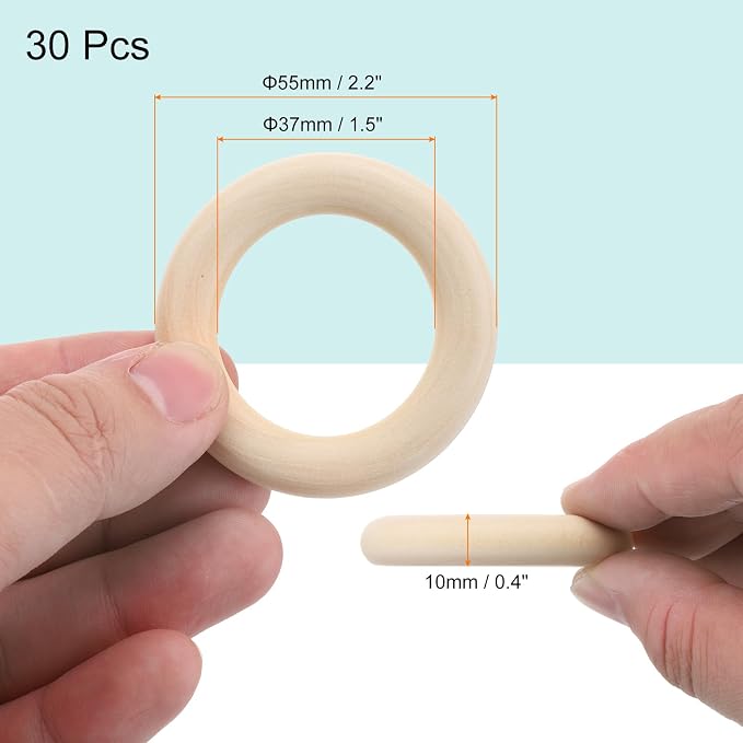 MECCANIXITY 20pcs 2.2" Unfinished Wooden Rings Smooth Natural Wood Macrame Rings - Image 2