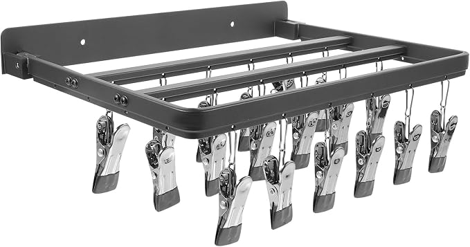 Multi-Clip Clothes Hanger with 26 Clips, Punch-Free Foldable Laundry Drying Rack by Unknown