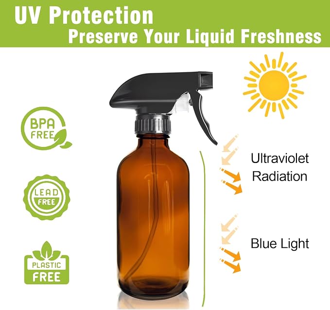 16oz Amber Glass Spray Bottles, Hair Care, Plants - Image 3