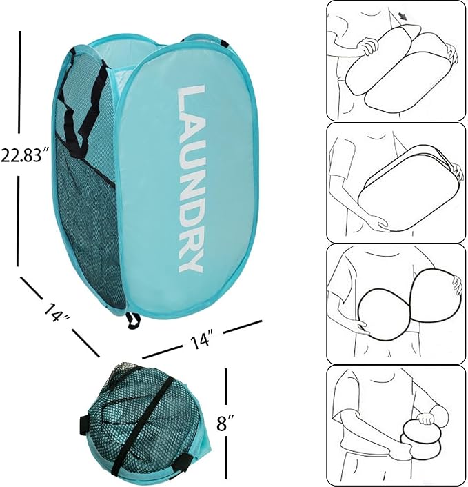Mesh Pop Up Laundry Hampers, Collapsible Laundry Baskets Portable Clothes - Image 5
