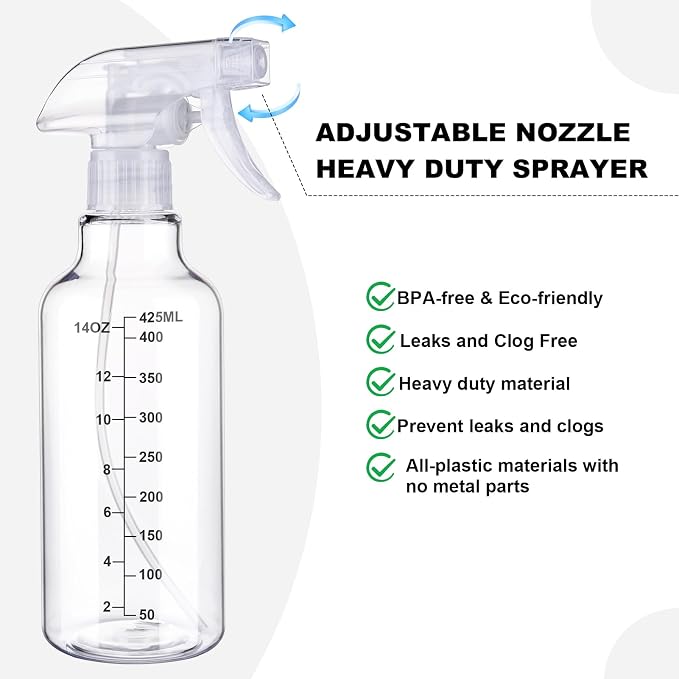 Plastic Spray Bottle 16.9oz Empty Spray Bottles Refillable Container Trigger - Image 2