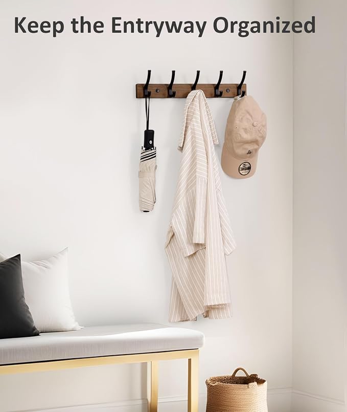 Coat Rack Wall Mount, 16.5 Inches Wood Coat Hooks, Wall Hooks - Image 4