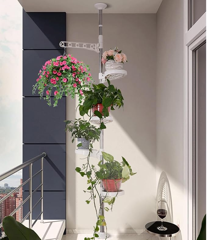 Hershii 5-Layer Indoor Plant Pole Spring Tension Rod Corner Flower Display Rack - Image 5