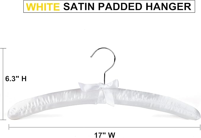 Amber Home 5 Pack 17 Inch Large White Satin Padded Hangers - Image 4