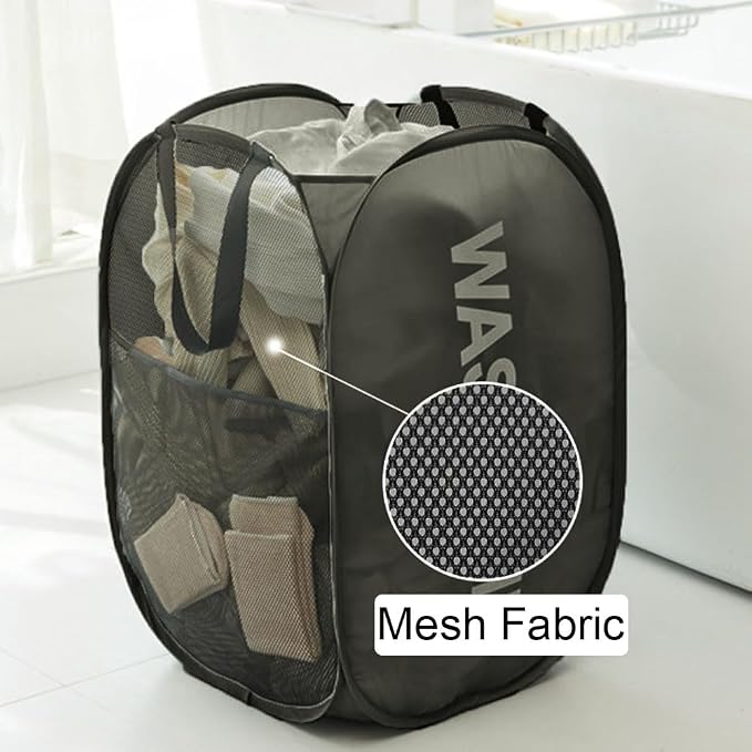 Pop Up Laundry Hampers, Collapsible Mesh Laundry Baskets, 2 Pack Black Clothes - Image 3