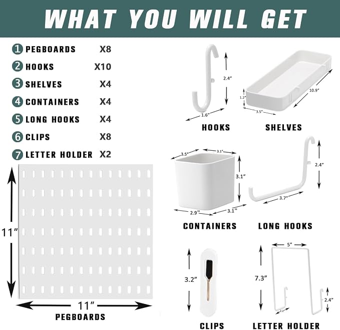 8-Pack 22"x44" Plastic Pegboard Panels Durable Modular Organizer Boards - Image 3