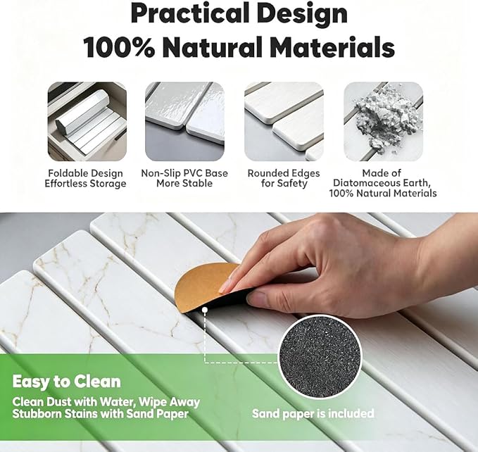 Stone Drying Mat for Kitchen Counter, Quick Diatomaceous Earth Mats for Dishes - Image 4