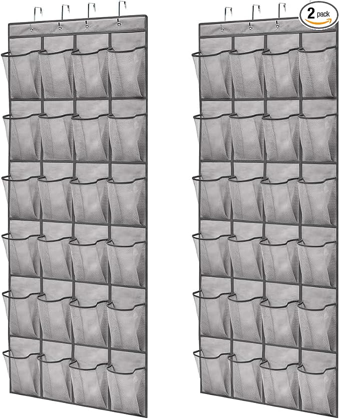 GORILLA GRIP Over the Door Shoe Organizer, 2 Pack, 24 Breathable Mesh Pockets by GorillaGrip