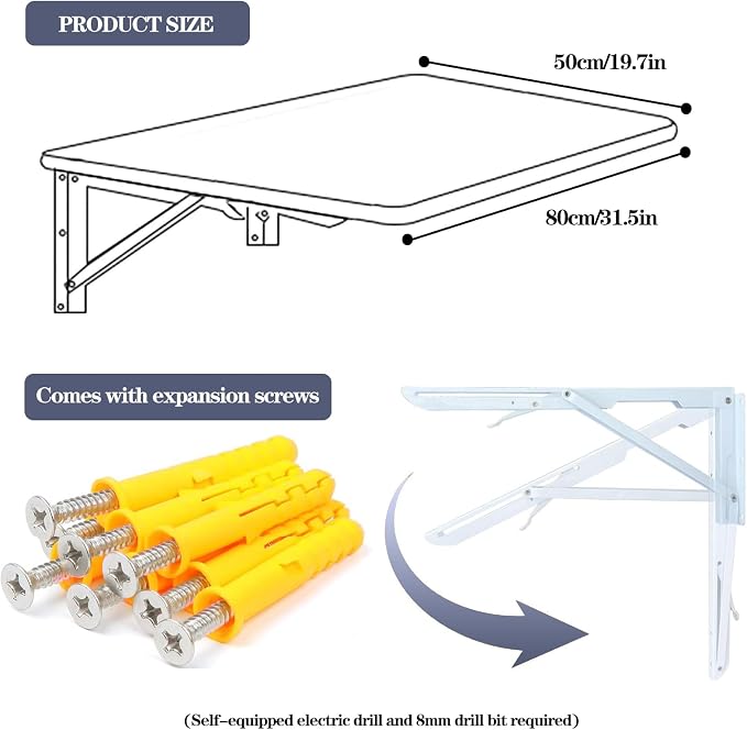 Wall Mounted Folding Table, Stainless Steel Bracket Laundry Folding Table - Image 3