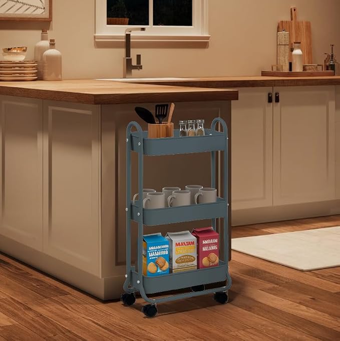 SunnyPoint Slim Rolling Storage Cart, 3 Tier Bathroom Storage Organizer Bathroom - Image 5