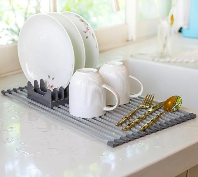 Aluminum Roll Up Dish Drying Rack Over Sink - Image 9