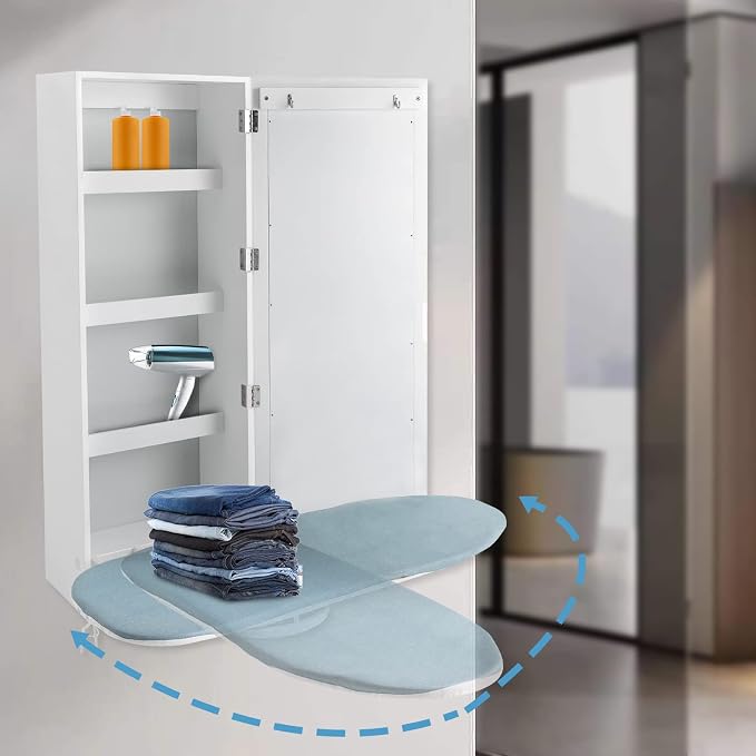 CNCEST Wall Mount Ironing Board Cabinet, 180° Rotatation Built-in Swivel - Image 4
