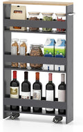 Small Kitchen Cart, 4-Tier Slim Rolling Island w/Handle, Laundry Room Storage by IFANNY