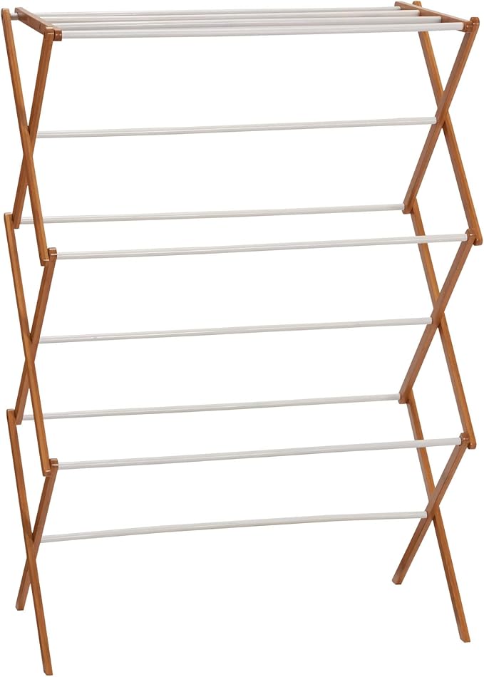 Household Essentials Bamboo Folding Clothes Drying Rack | White Finish by HouseholdEssentials