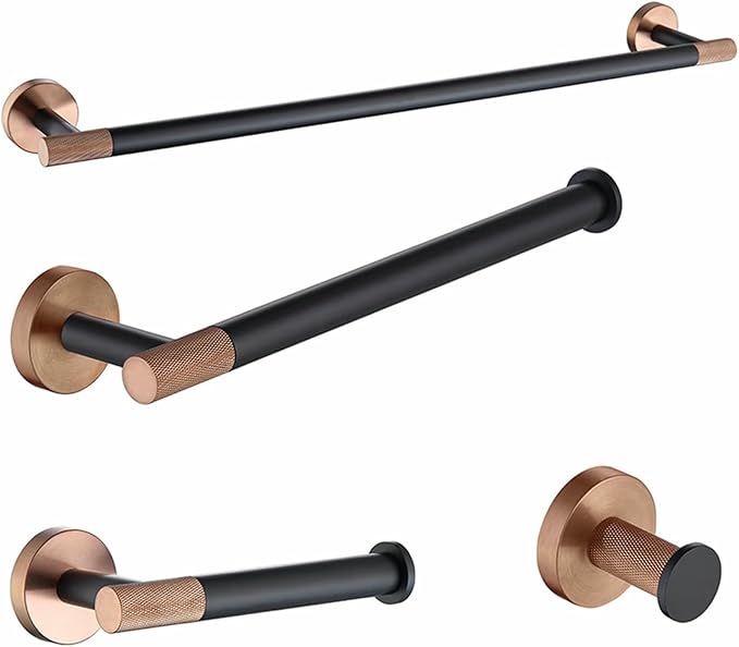 Stainless Steel 4-PCS Rose Gold Black Wall Mounted Single Bar Towel Rack Towel by Unknown