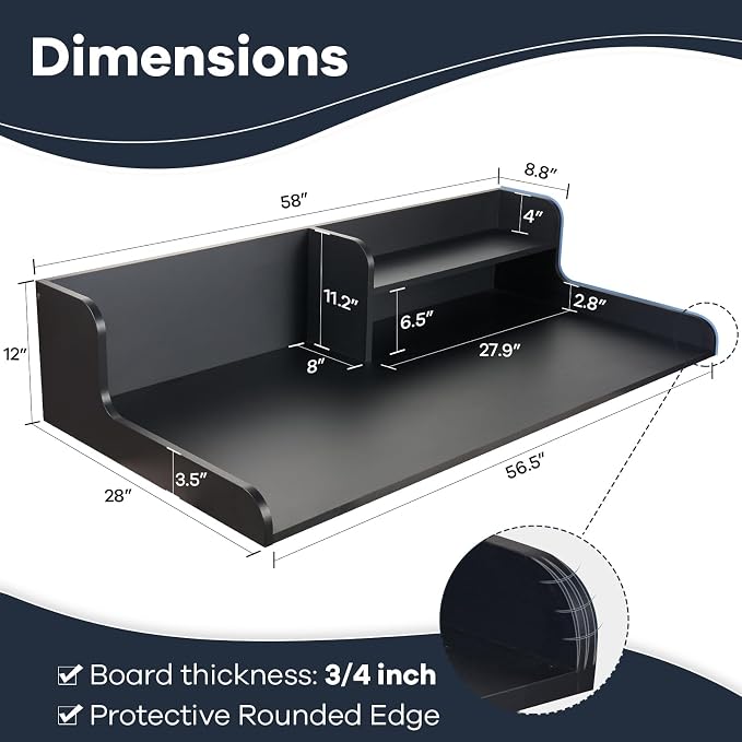 Kaboon Washer Dryer Countertop 2 Tier 58 inches Wide, Laundry Shelf Topper - Image 3