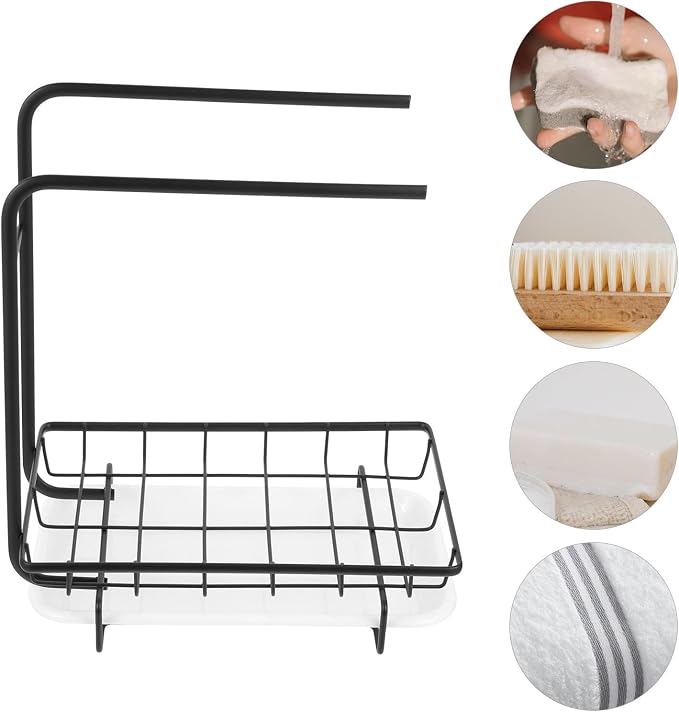 Veemoon Kitchen Dishcloth Rack and Sponge Holder Black Over Sink Draining - Image 9