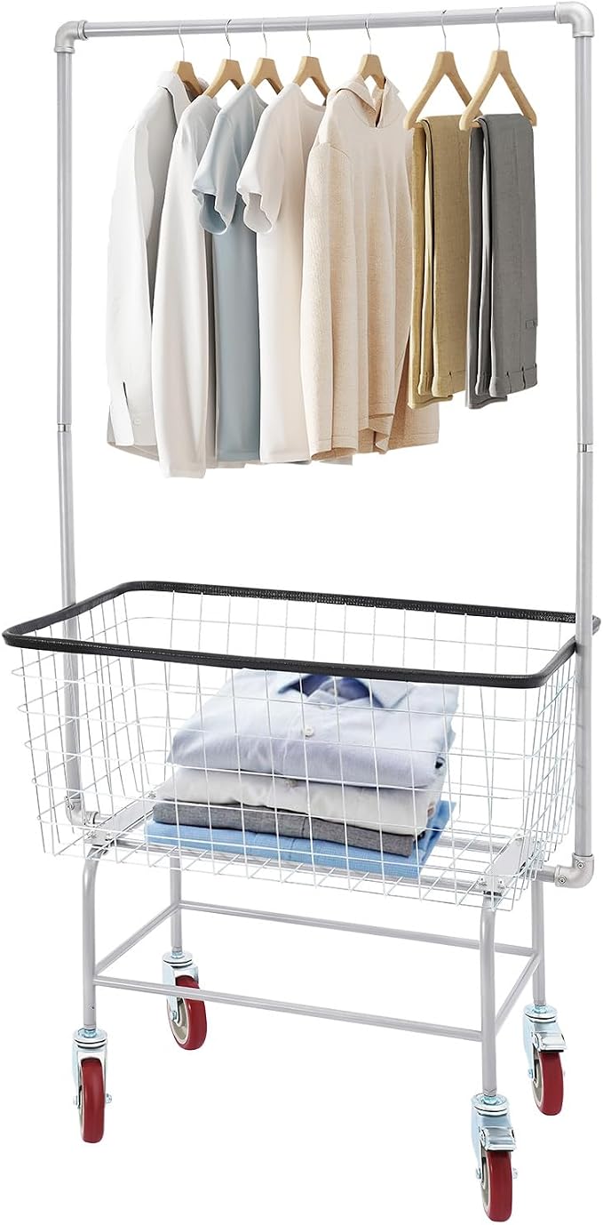 Laundry Cart, 110Lbs Load Capacity Steel Wire Laundry Cart Rectangular Laundry by Unknown