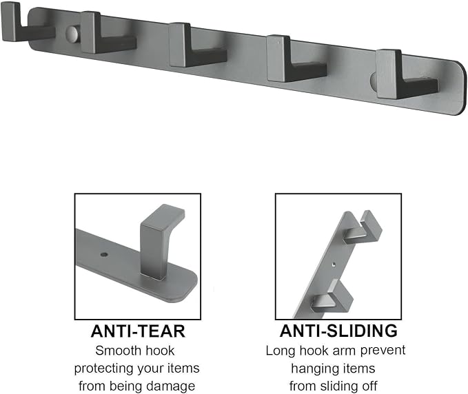 Coat Rack, Heavy Duty Stainless Steel 5 Tri Coat Hook Hanger, Wall Mounted - Image 3