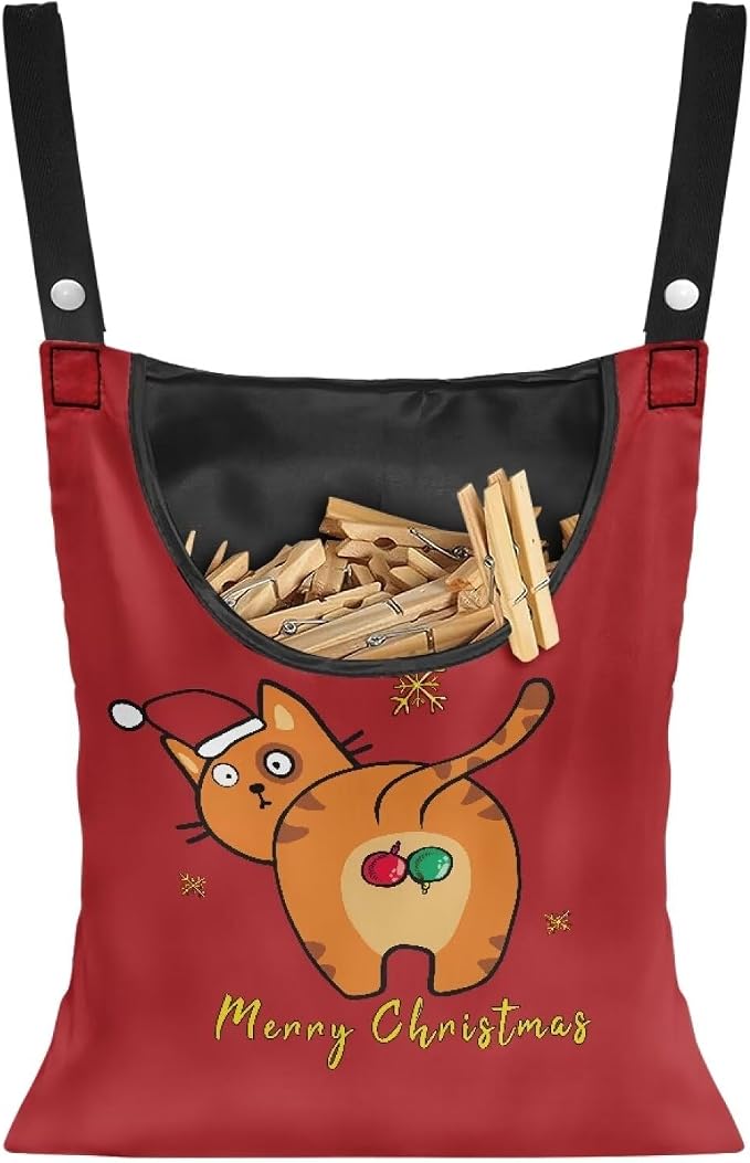 Cute Christmas Cat Hanging Clothes Pin Bag by Psesaysky