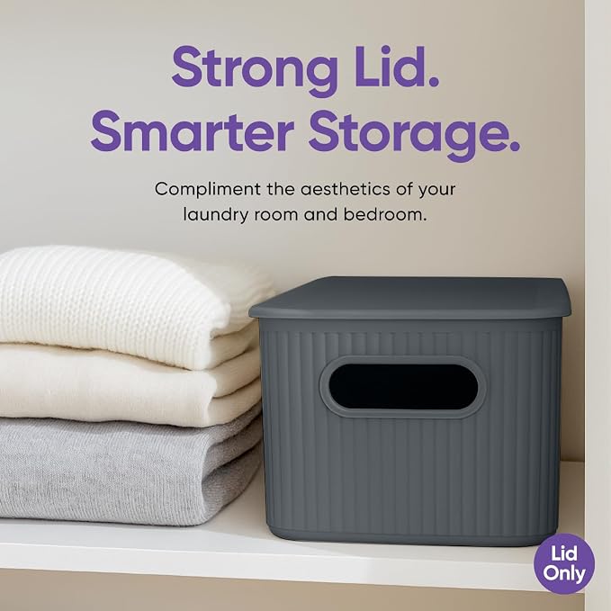 Superio Ribbed Collection Lid for Decorative Plastic Basket Open Home Storage - Image 3