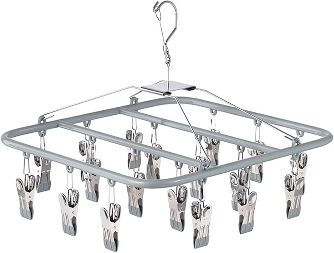 Aluminum Drying Rack with 18 Clips, Windproof Hook, Drip Drying Hanger by Unknown