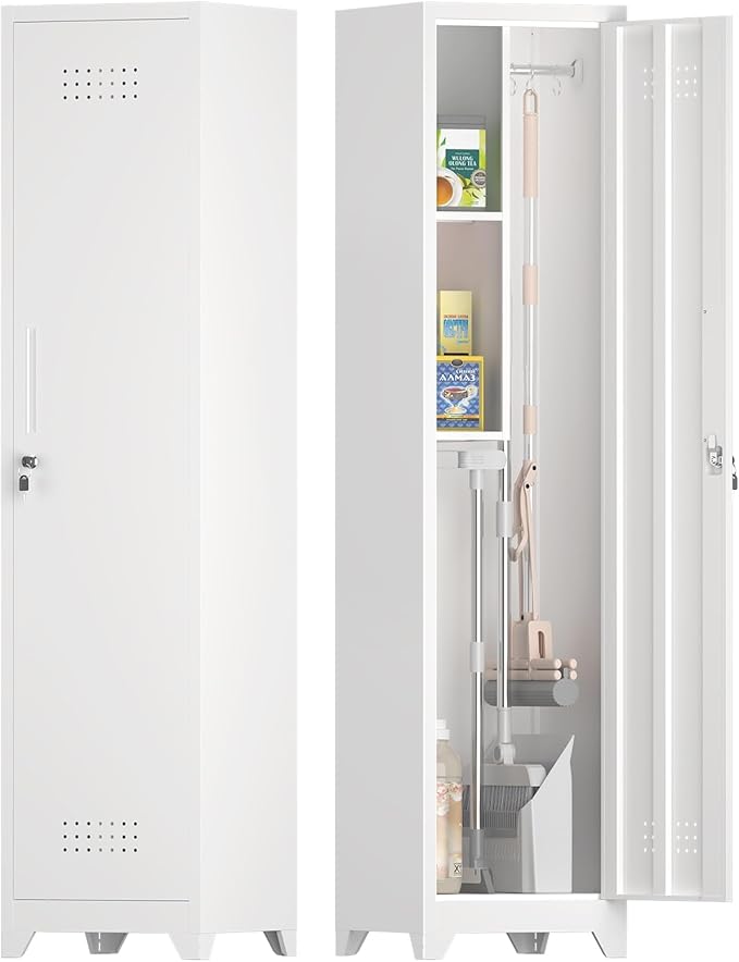 Storage Cabinets with Lock, Slim Broom Closet Storage Cabinet with Doors and by IRONFFICE