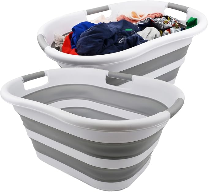 SAMMART 40L Set of 2 Collapsible Plastic Laundry Basket by SAMMART