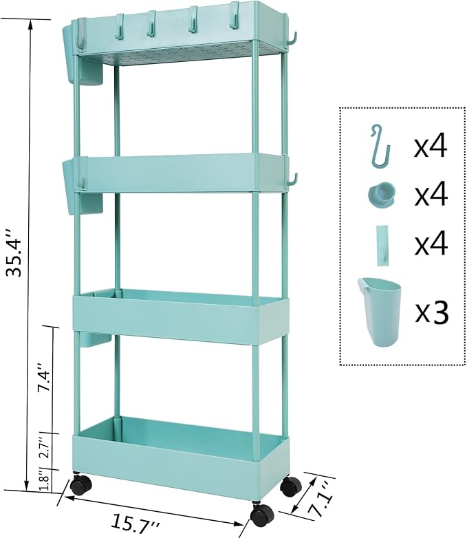 4 Tier Slim Rolling Utility Kitchen Cart Bathroom Organizer - Image 2