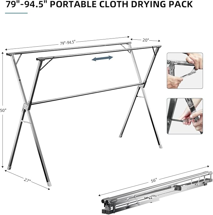 Clothes Drying Rack, Heavy Duty Stainless Steel Garment Rack, Adjustable and - Image 6