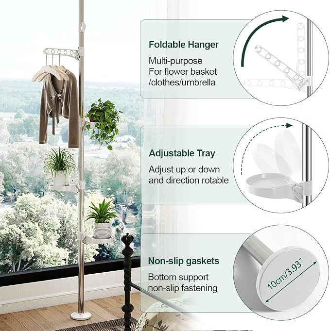 Hershii 4-Tier Indoor Plant Stand Tension Pole Corner Standing Shelf Adjustable - Image 7