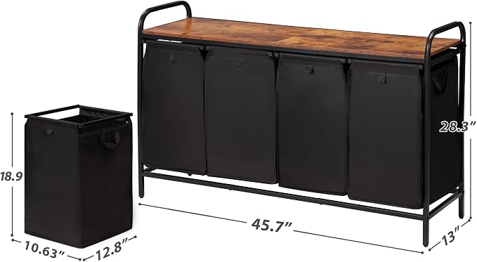 4 Section Laundry Hamper with Shelf, Laundry Basket Organizer with 4 Pull-Out - Image 2
