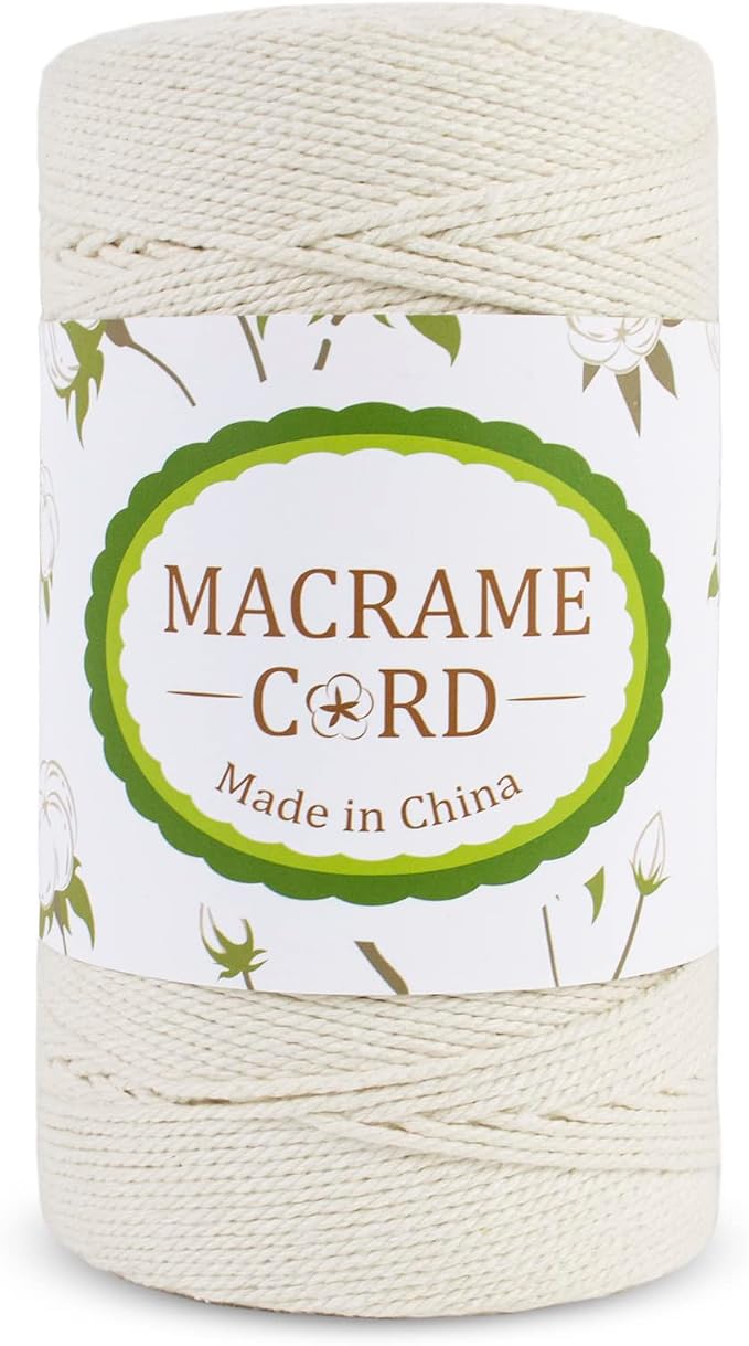 Beige 2mm Macrame Cord, 328yards Macrame Rope Yarn, Natural Cotton Cord by LEREATI