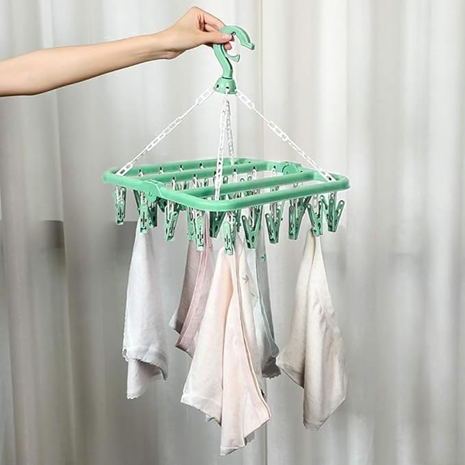 Clothes Drying Hanger with 32 Clips and Drip Foldable Hanging Rack - Image 7