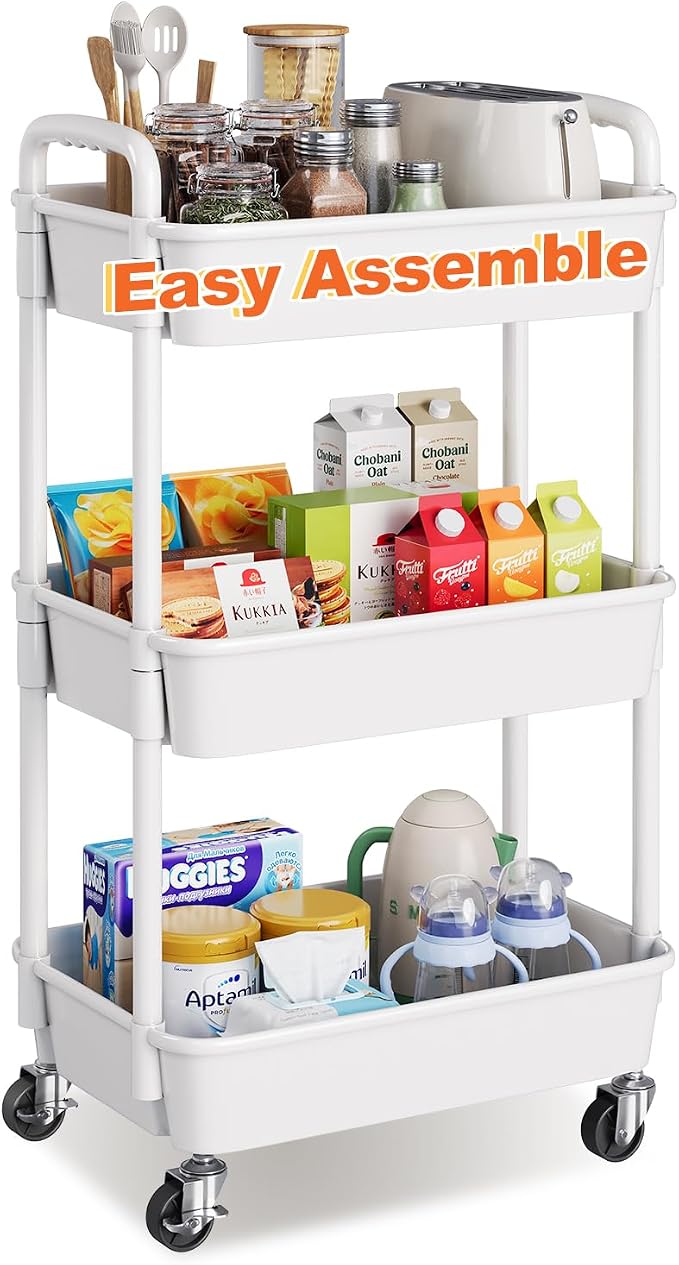 3 Tier Rolling Cart with Wheels, Small Utility Storage Organzier Carts by Unknown