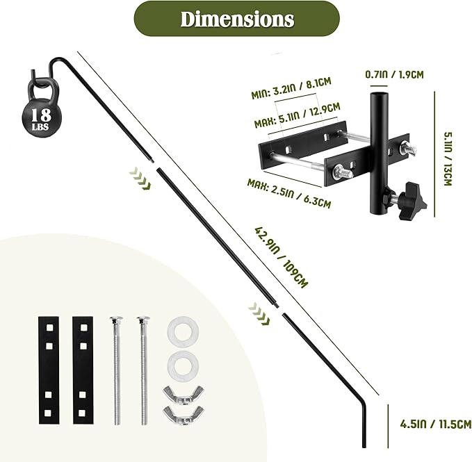 MIXXIDEA Extended Fence Deck Hook Rail Heavy Duty Bird Feeder Hook, Adjustable - Image 2