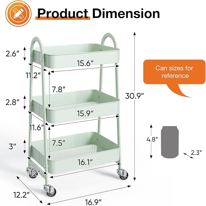 NEWBULIG 3-Tier Rolling Utility Cart - Image 4