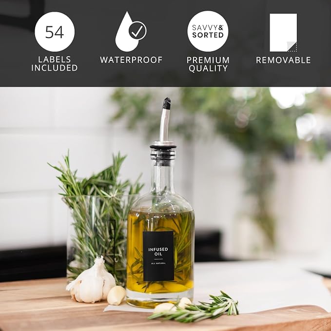 Black Oil Bottle Labels, 54 Preprinted Pantry Stickers - Image 3